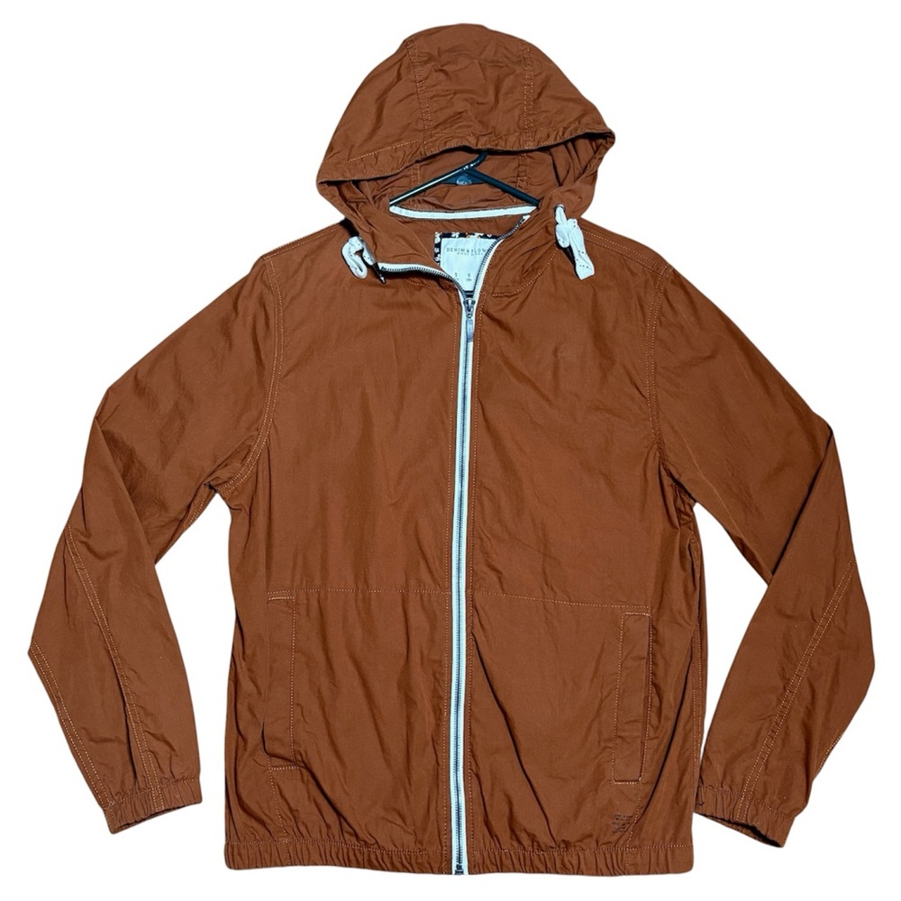 Denim & Flowers Men’s 100% Cotton Hooded Jacket In Rust Brown Sz S